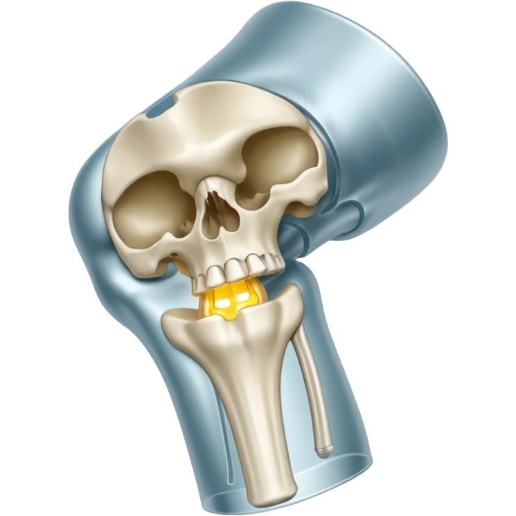 3D render of Metal Plate in Knee, X-Ray imaging aesthetic, translucent materials showing internal structure, white leg bones with bright opaque white metal screws, medical scan style, Apple emoji style, isolated on white background --v 6.0. emoji