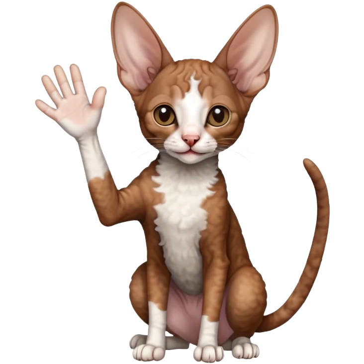 brown colored cornish rex cat waving emoji