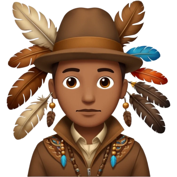 Classic hunter image, with brown clothes and some decorations made of animals emoji