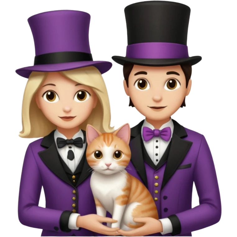magician couple and their pet cat emoji