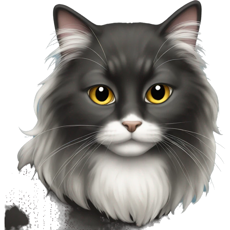 black cat domestic long-haired with white muzzle emoji