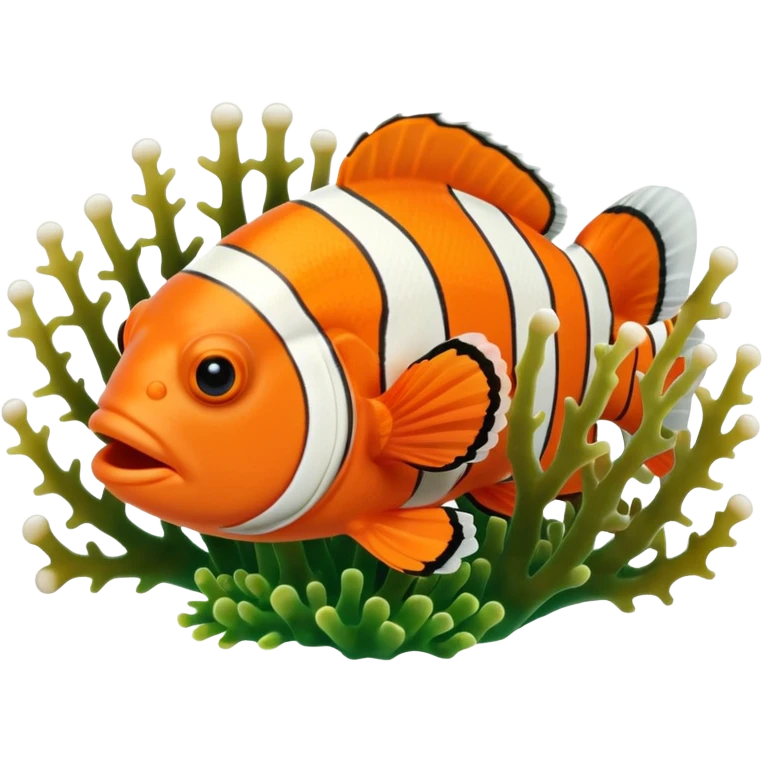 Realistic Clownfish popping out from algae and corals emoji