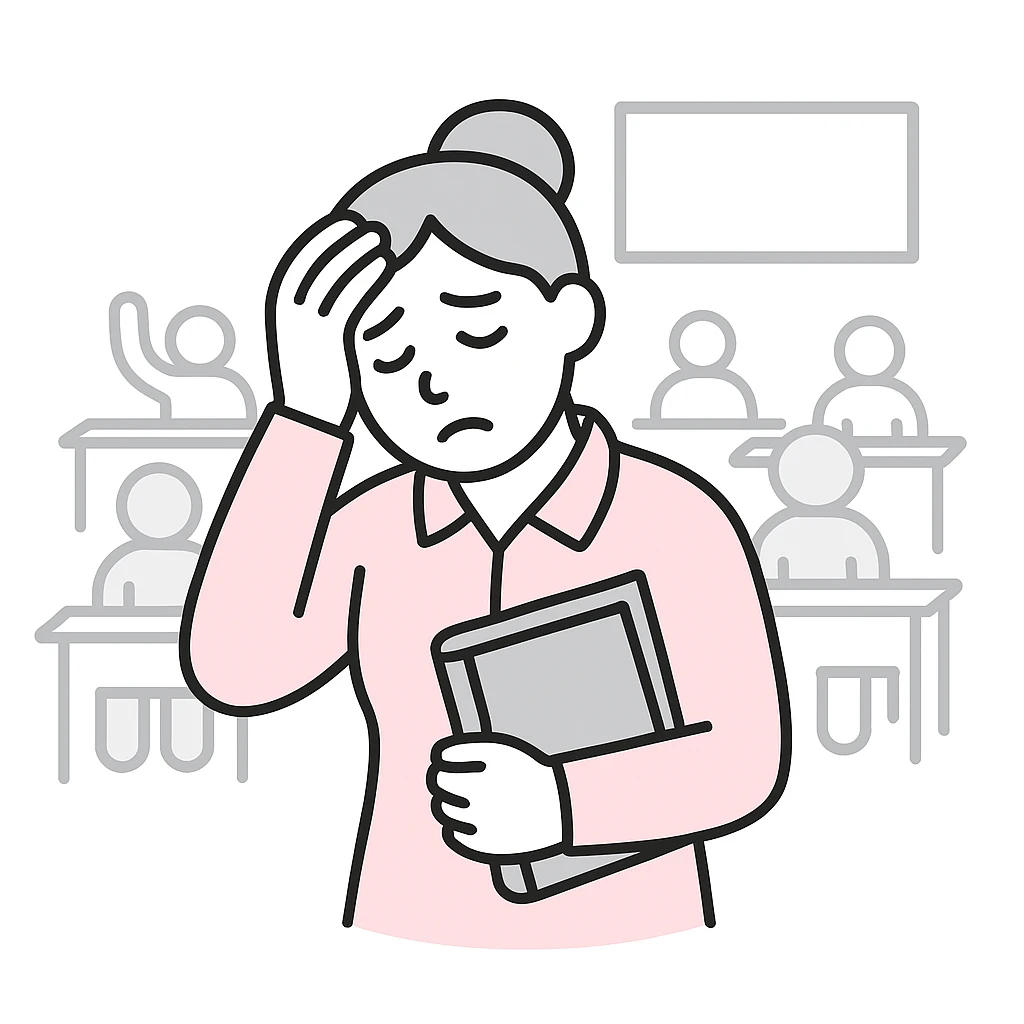 exhausted teacher in a bustling classroom emoji