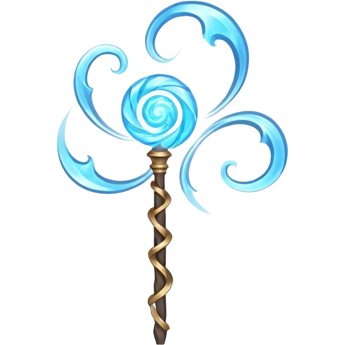 wind elemental staff object icon, fantasy magic staff, swirling wind aura, light blue glow, floating air particles, elegant design, 3D cartoon, mobile game icon style, centered, clean background, soft shadow, no text, no watermark
 emoji