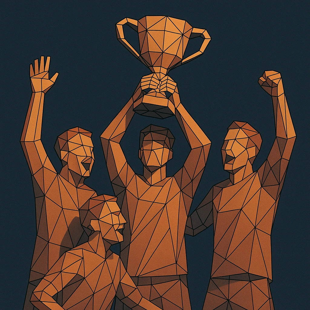 team celebrating with trophy emoji