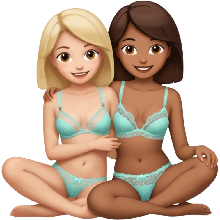 two girls panties lingeries intimate, head on lap emoji
