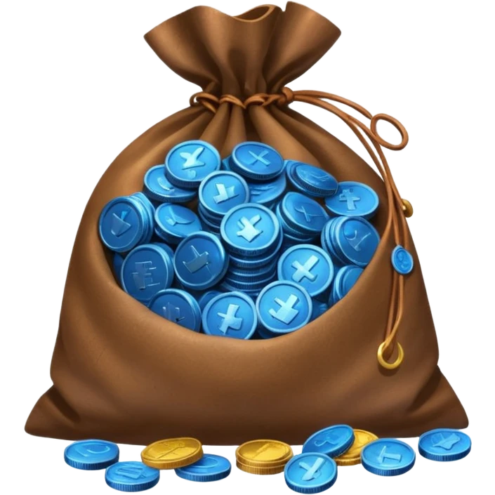 blue coins outside a brown money bag  emoji