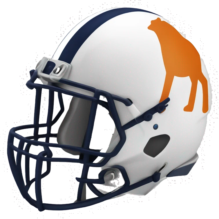 Orange and dark blue and white football helmet with a white stripe down the middle and a horse logo on the side  emoji
