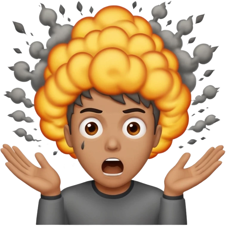 Combine this three emojis 💀🤯💨 where the head should be blasted like 2nd emoji and smoke should come out like third emoji and the reaction should be like this emoji 😨 emoji