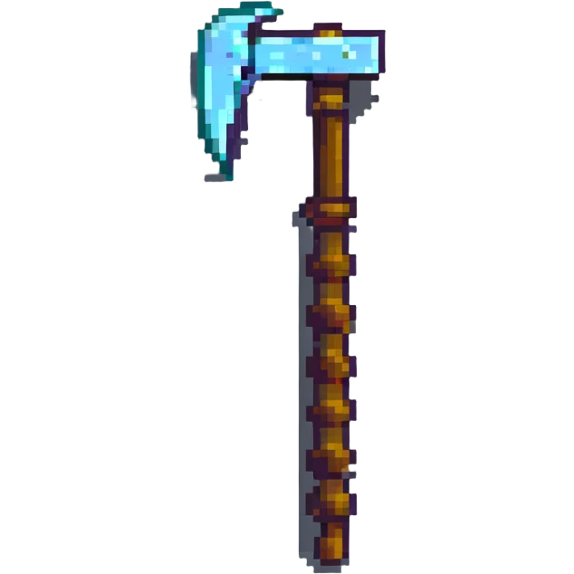 blocky minimal square pixel art Minecraft pickaxe, very simple shapes emoji