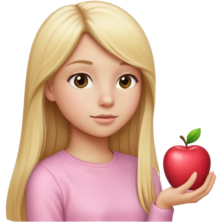 girl in light pink clothes, blonde with long straight hair, side view, apple emoji style, variation 2 emoji