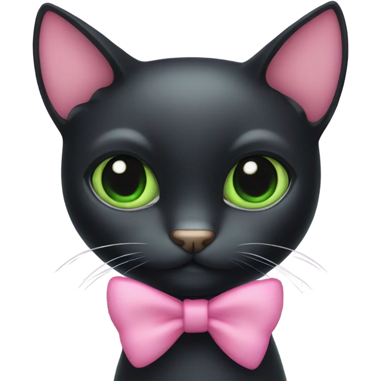 black cat green eyes and pink bow emoji