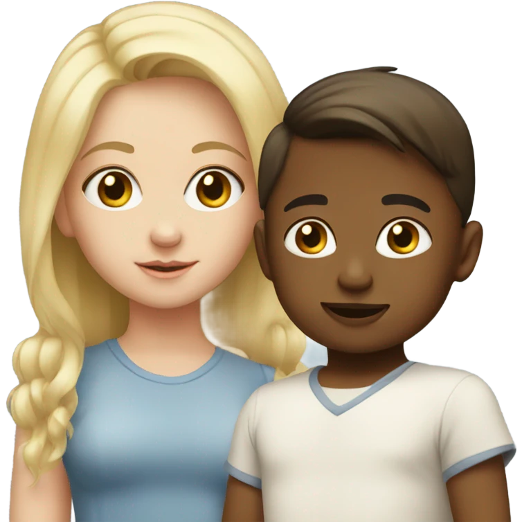 Blonde Girl with brunette baby brother emoji
