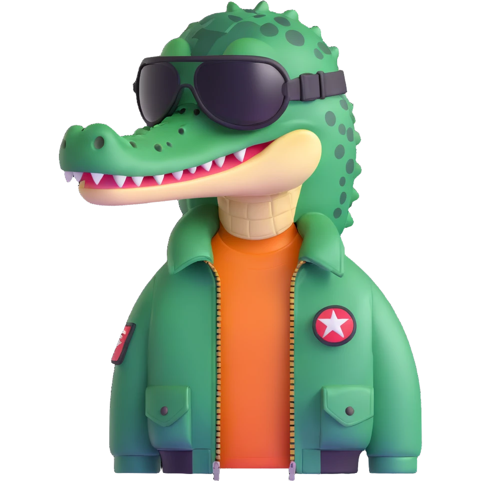 crocodile with bomber jacket and aviator helmet emoji