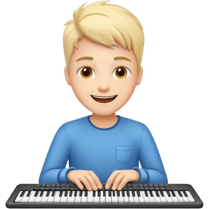cheerful face using a keyboard, radiating calm and happiness emoji