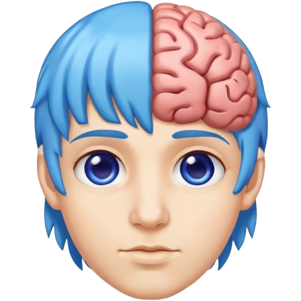 A real person face emoji and hair is a blue brain emoji