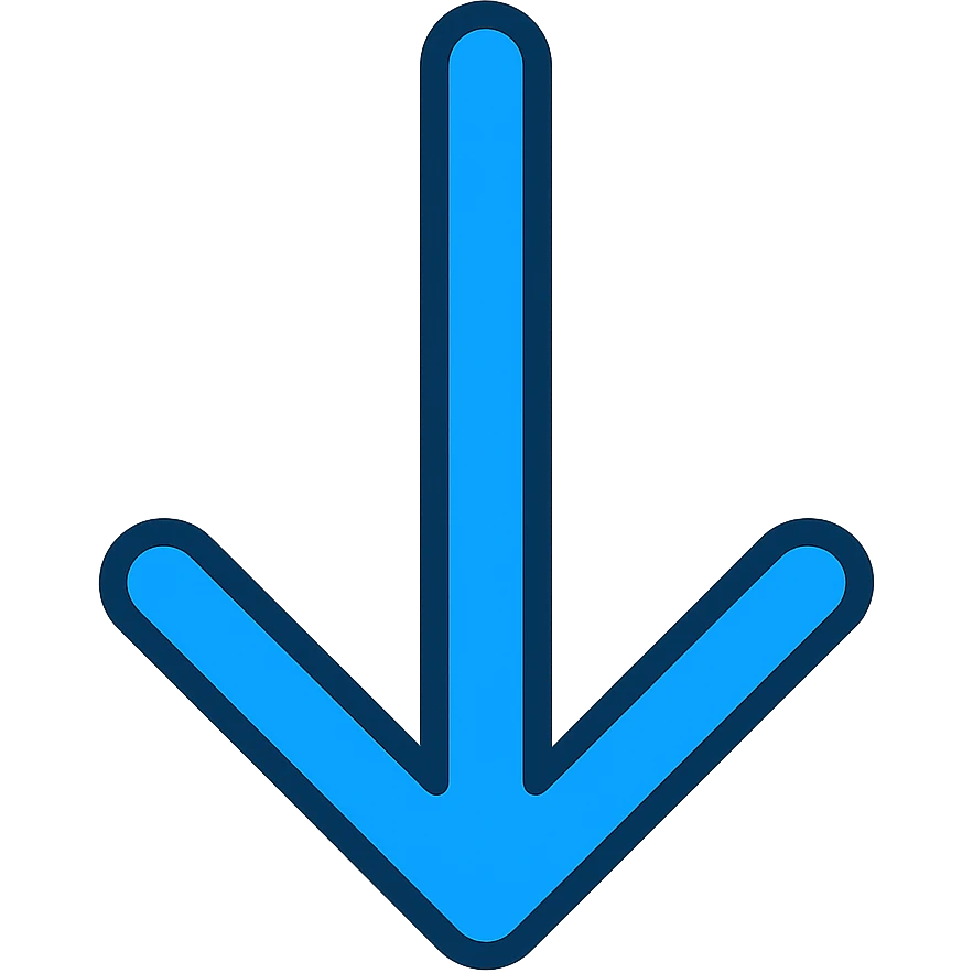 Make the down arrow icon blue, keep it clean and simple, no background, transparent background. emoji