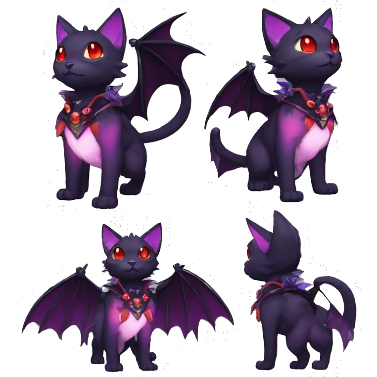 cool cute pretty black punk red Purple ethereal fantasy nargacuga-bat-cat-Fakemon spiked collar harness full body emoji