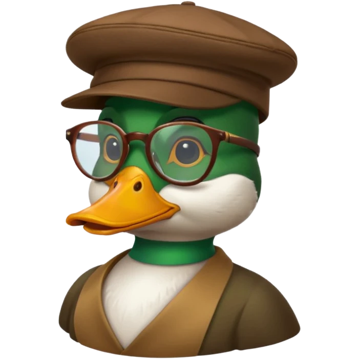 Create a mallard which has a hat and a glasses
 emoji
