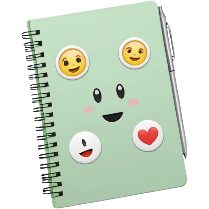 pale green note book with cute stickers emoji