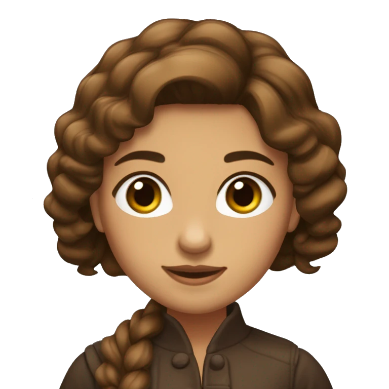 chica morena de pelo largo y liso castaño, ojos marrones y ga emoji