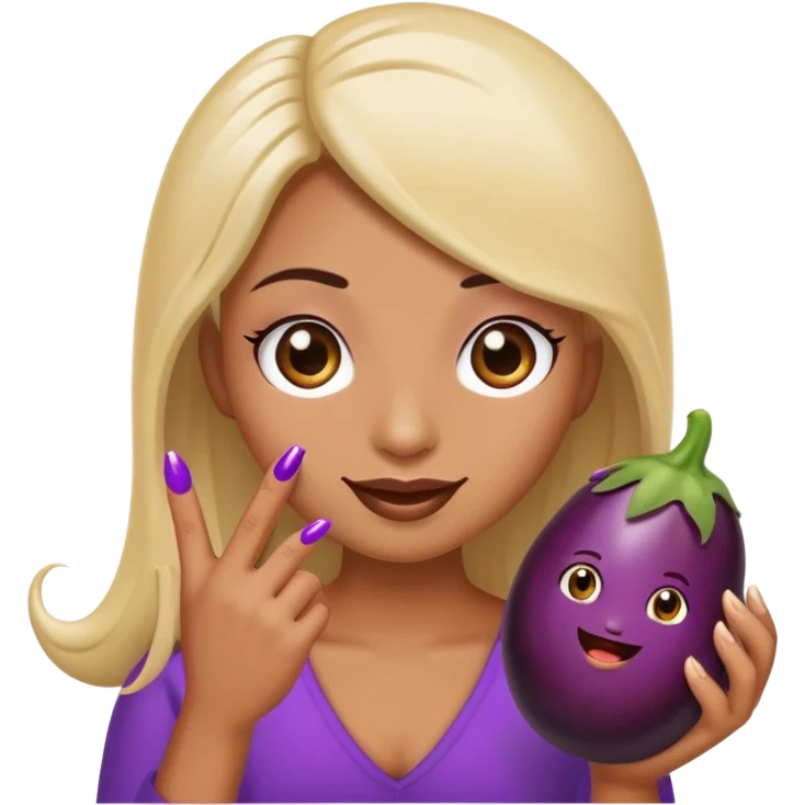 Emoji with long eyelashes and long fingernails holding an eggplant  emoji