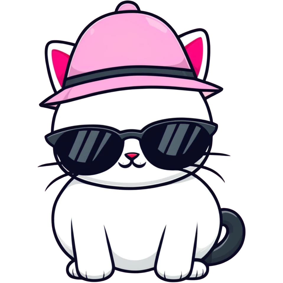 pink cat wearing sunglasses and hat emoji