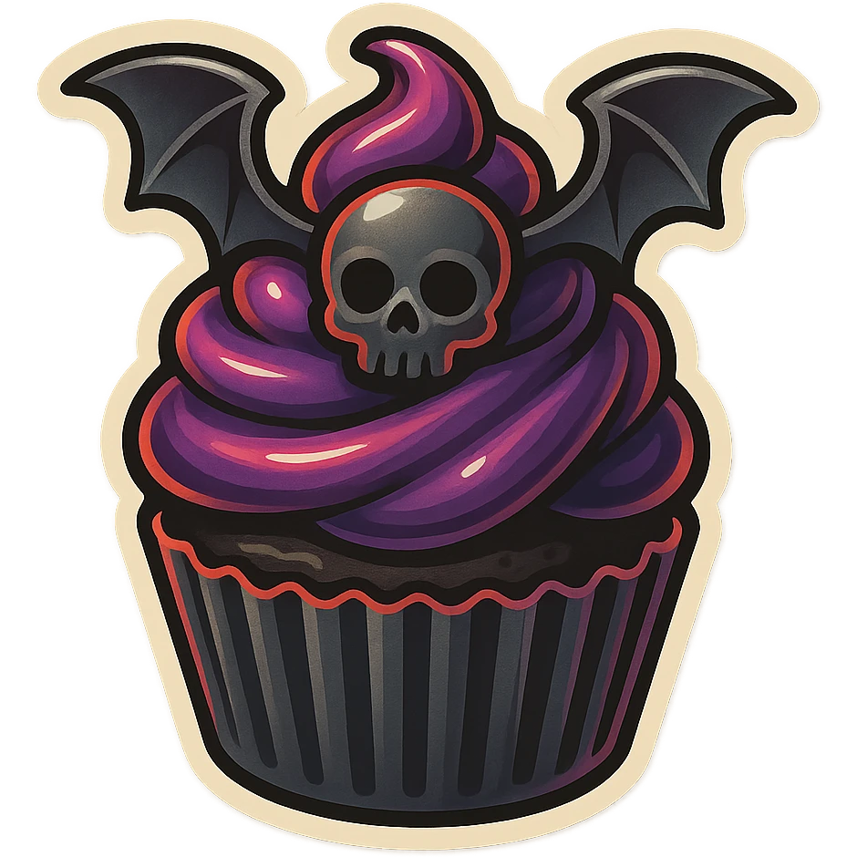 gothic cupcake, retro stickers style emoji