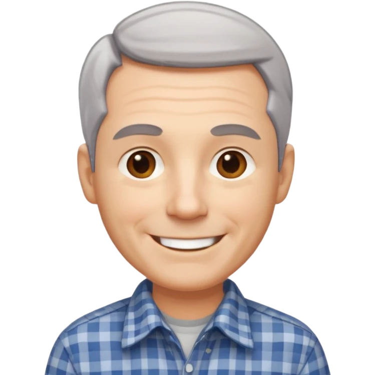 middle aged man, short gray hair, wearing a checked shirt, smiling emoji