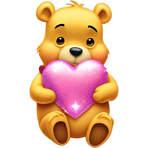 winnie the pooh holding sparkled pink heart emoji