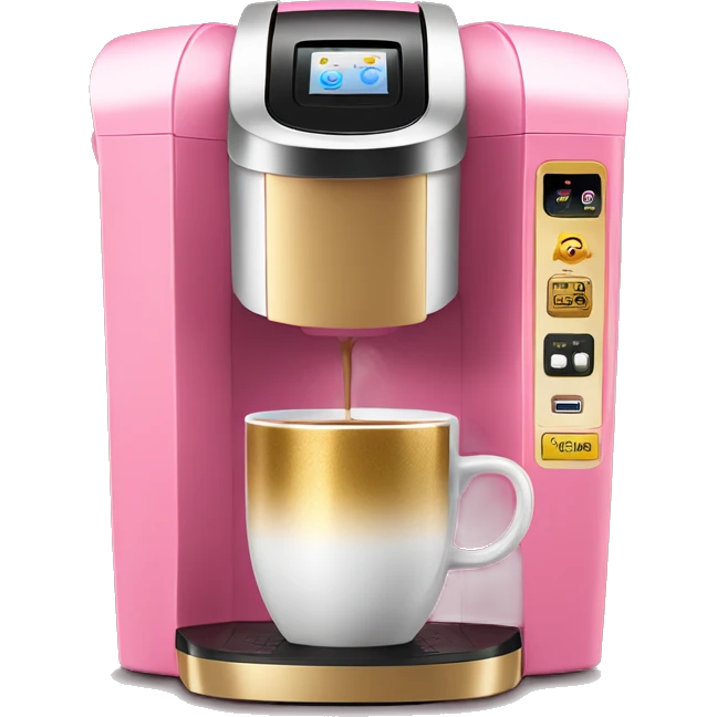Realistic pink and gold keurig coffee maker machine. emoji