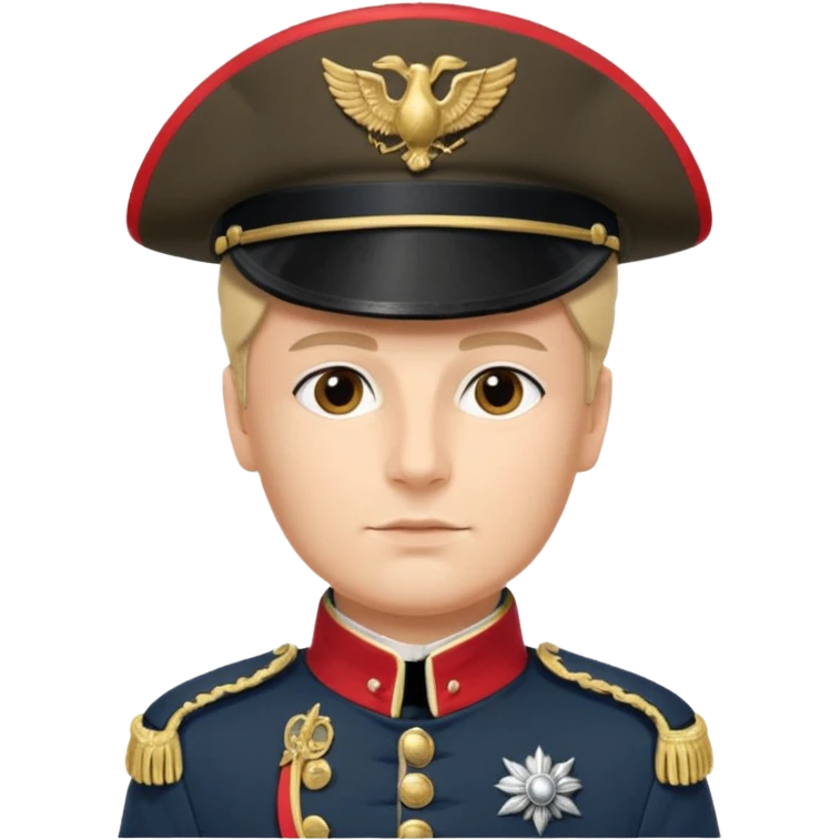 Napoleonic officer in classic military uniform with bicorne hat and epaulettes, confident pose, detailed, suitable for icon or emoji emoji