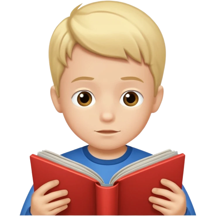 little boy reading comic bôk emoji