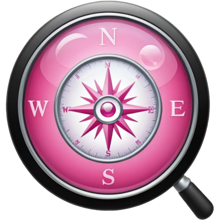 mix light pink dark pink and white girly internet compass logo with a magnifying glass emoji