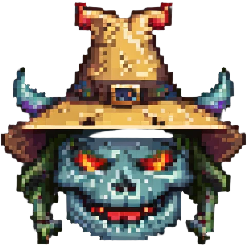 smiling demon with a big hat that has holes for its horns emoji