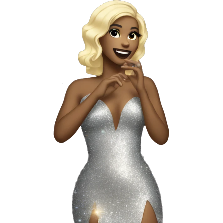 black singer with blonde hair in sparkly dress emoji