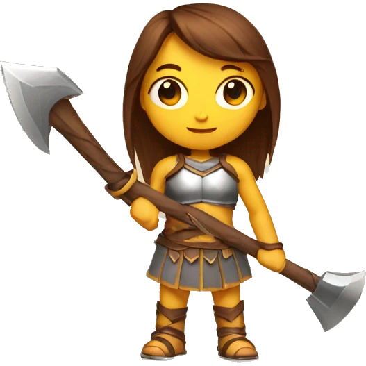 Girl gladiator with brown straight hair and sunglasses holding a fire axe emoji