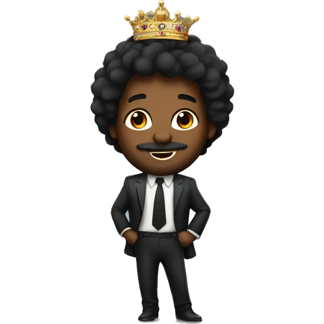 Una leon con pantallas,  alegre y elegante de pelo negro con corona de brillo de Reyna  emoji