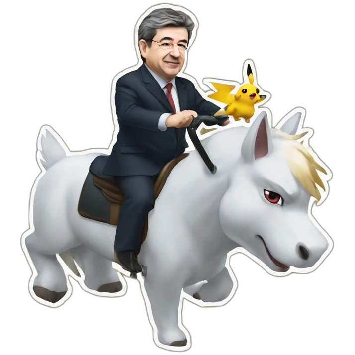 Jean Luc Mélenchon riding a pokémon emoji