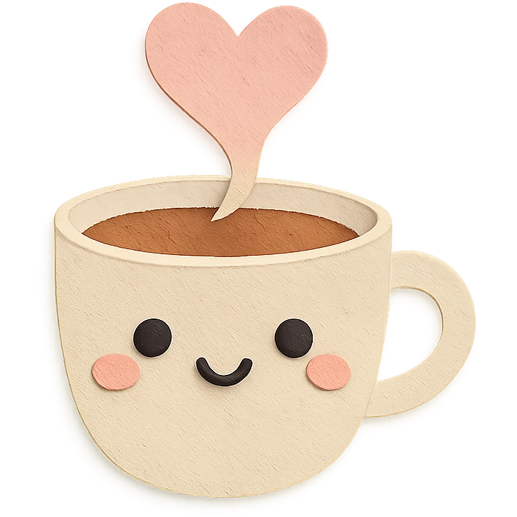 kawaii coffee cup with heart-shaped steam, soft pastel gradient background emoji