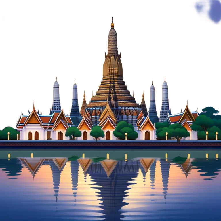 Cinematic Realistic Wat Arun Landmark Emoji, depicted with majestic temple spires illuminated against twilight rendered with intricate detail and soft, ethereal lighting. emoji