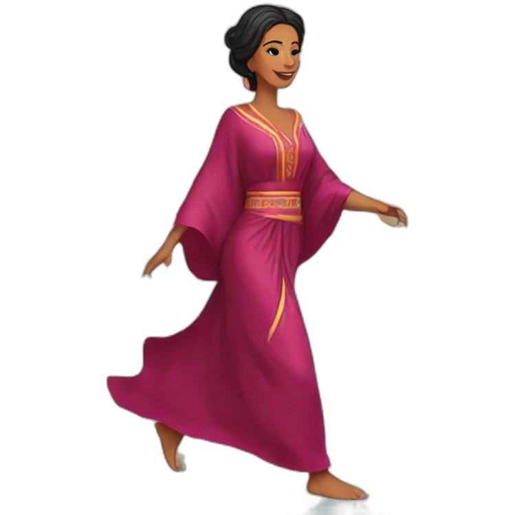 A woman wearing the morrocan kaftan running emoji