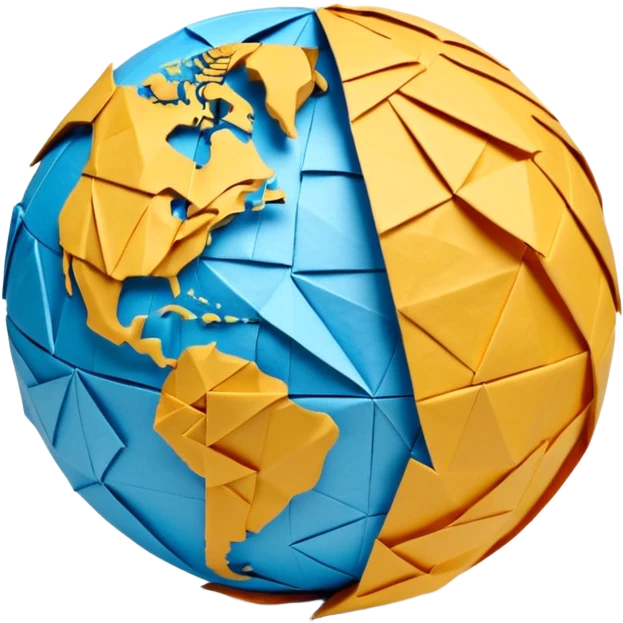 3D render of Papier-Mâché Globe made entirely of folded origami paper, sharp creases, cardboard texture, matte finish, visible paper grain, craft aesthetic,  emoji style, isolated on white background --v 6.0 emoji