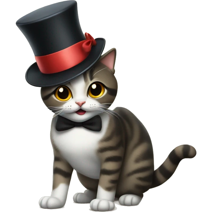cat on its back legs with a top hat and bow emoji