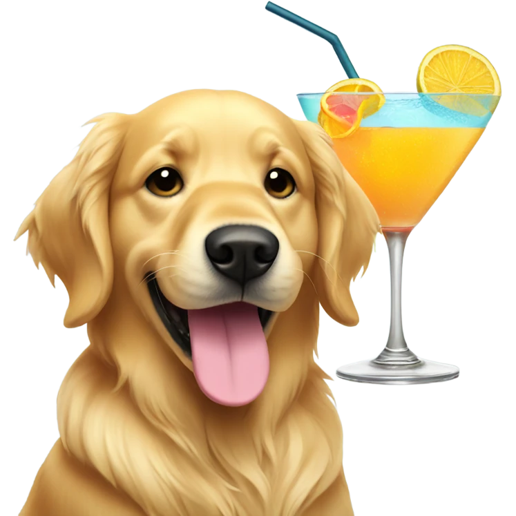 Golden retriever drinking beach cocktail emoji
