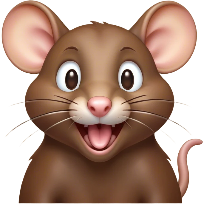 Cinematic Comical Brown Rat Portrait Emoji, Head tilted dramatically with an exaggeratedly amused expression, featuring a striking glossy brown coat with comically large whiskers and wide, expressive eyes filled with playful disbelief, Simplified yet hilariously expressive features, highly detailed, glowing with a slightly sassy glow, high shine, dramatic yet playful, stylized with an air of cheeky urban mischief, soft glowing outline, capturing the essence of a spirited and over-the-top rat that looks ready to scamper its way into internet fame instantly! emoji