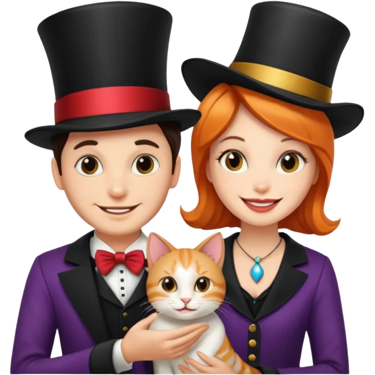 magician couple and their pet cat emoji