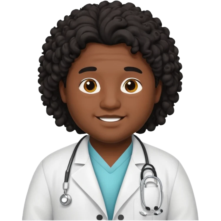 a young chubby male doctor with black long curly hair and cheerful face without gpasses emoji