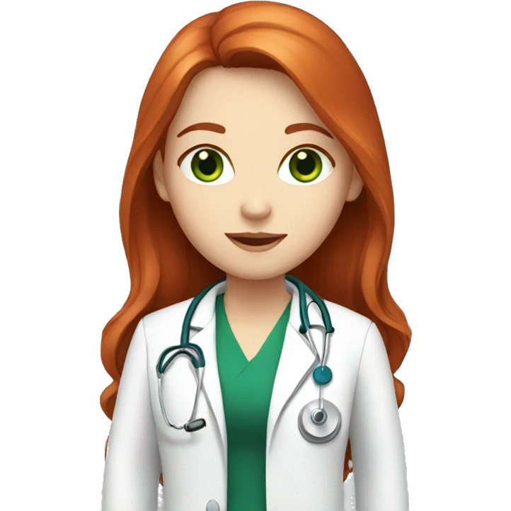 Doctor, long red hair, girl, white skin, green eyes emoji