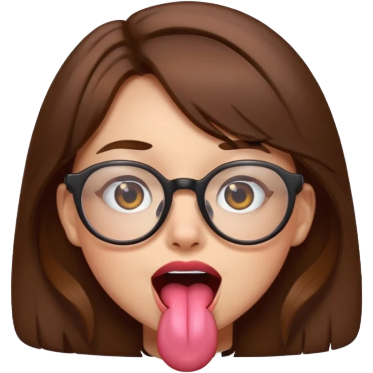 funny girl with brown hair and glasses, tongue out expression, Discord emoji style emoji